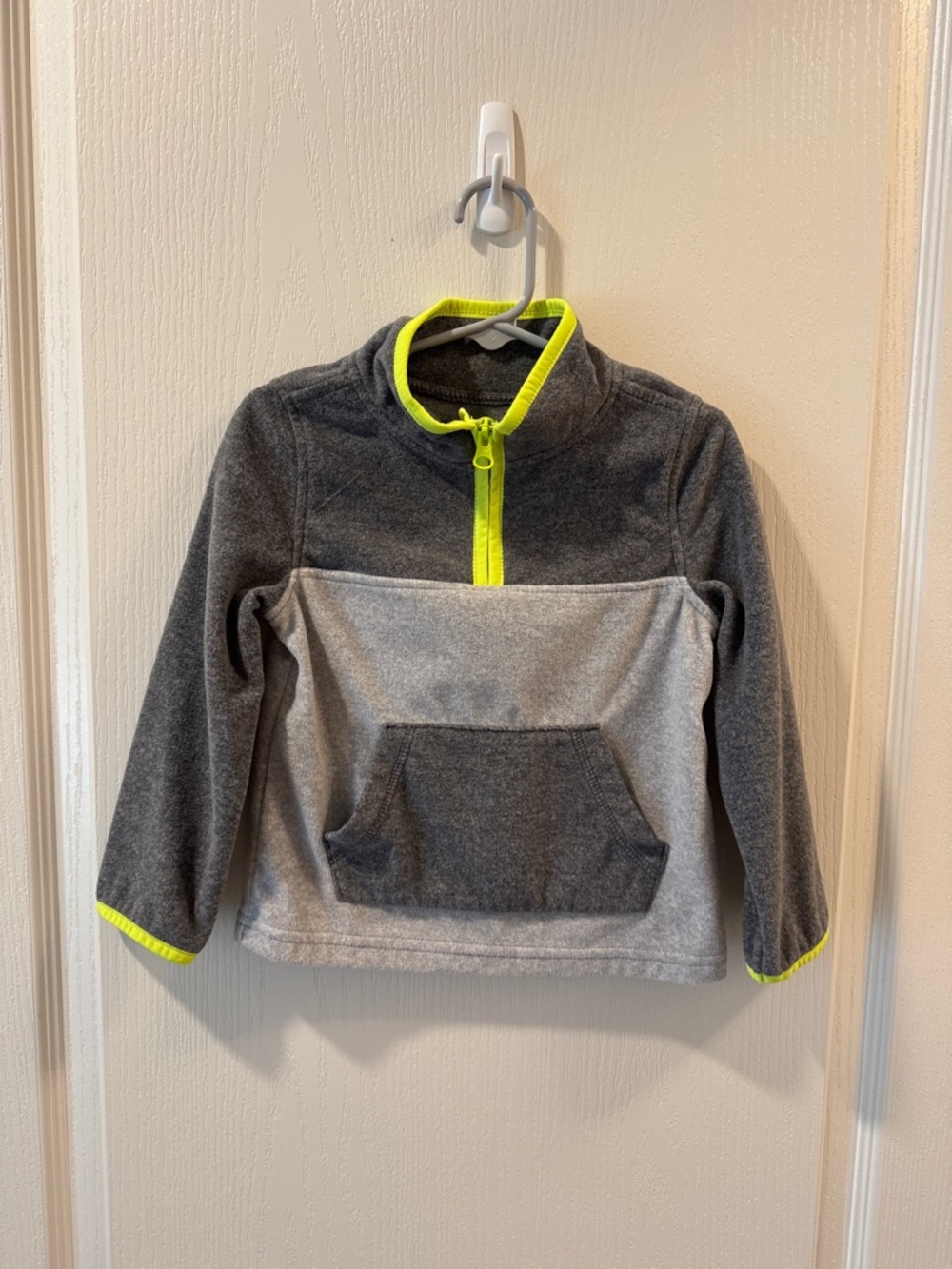 OshKosh B'gosh Gray Two-Tone Fleece Half-Zip Hoodie with Neon Yellow Trim